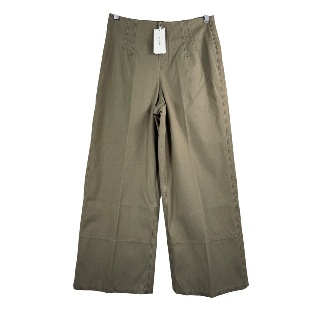 Spanx stretch twill pull on wide crop pants tuscan olive 90s preppy sz SP
